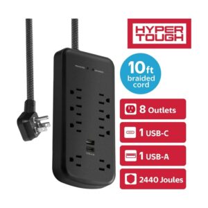 Hyper Tough 8-Outlet Surge Protector Power Strip 10 ft